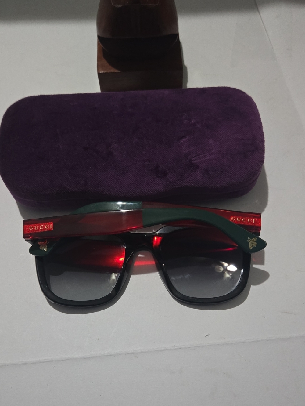 Gucci Red & Green Baroque Bee Sunglasses with Gradient Lenses